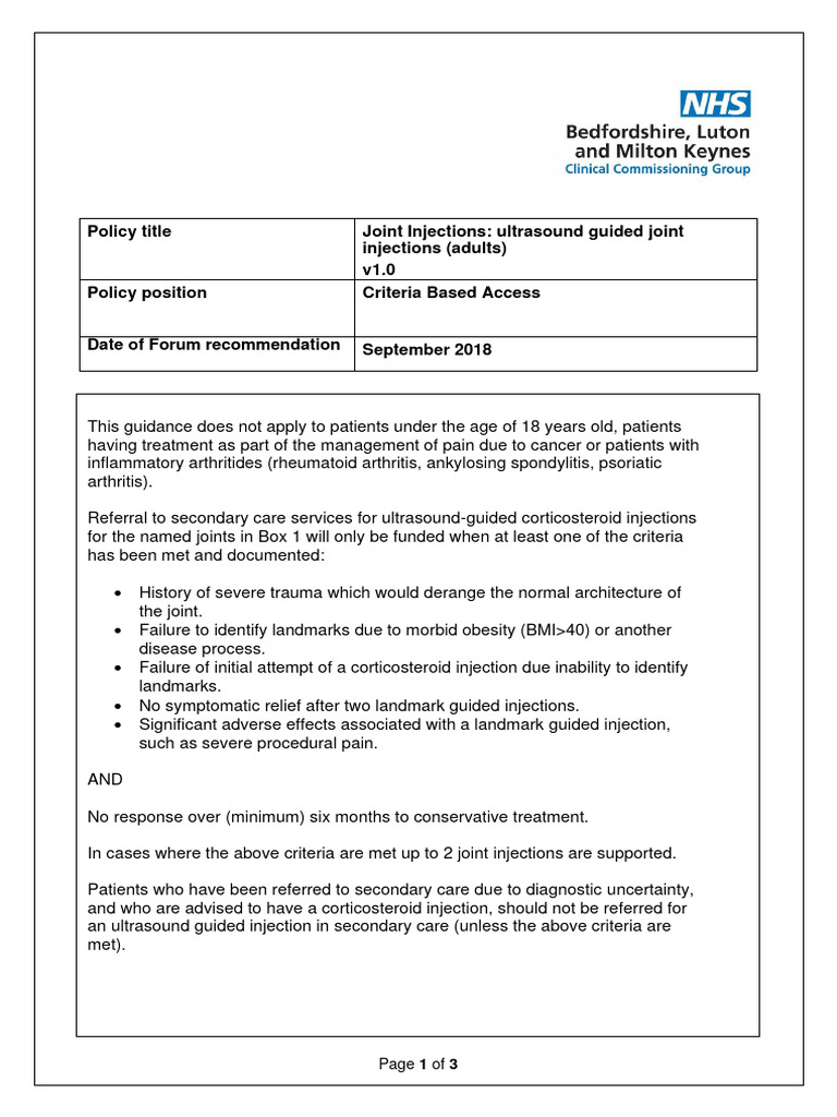 Ultrasound-Guided Joint Injections Policy | PDF | Arthritis ...