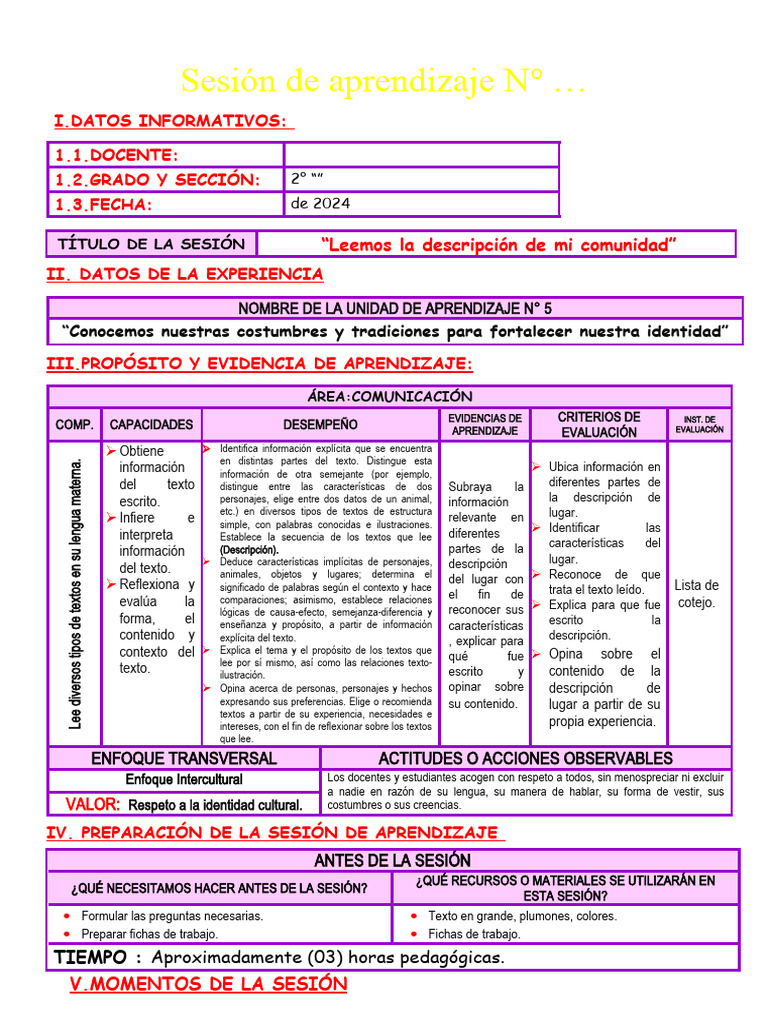 Sesión Leemos La Descripción de Mi Comunidad Maestra Janet 2° 0 | PDF ...
