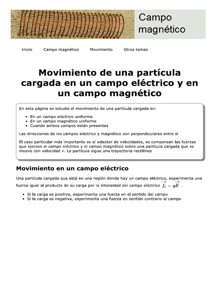 Movimiento de Una Partícula Cargada en Un Campo Eléctrico y en Un Campo ...
