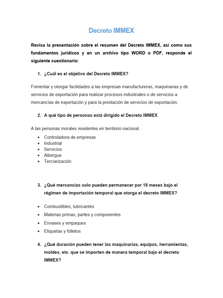 Actividad Decreto Immex | PDF | aduana