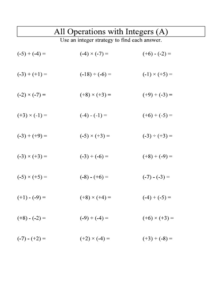 Integers All Operations 10pgs | PDF