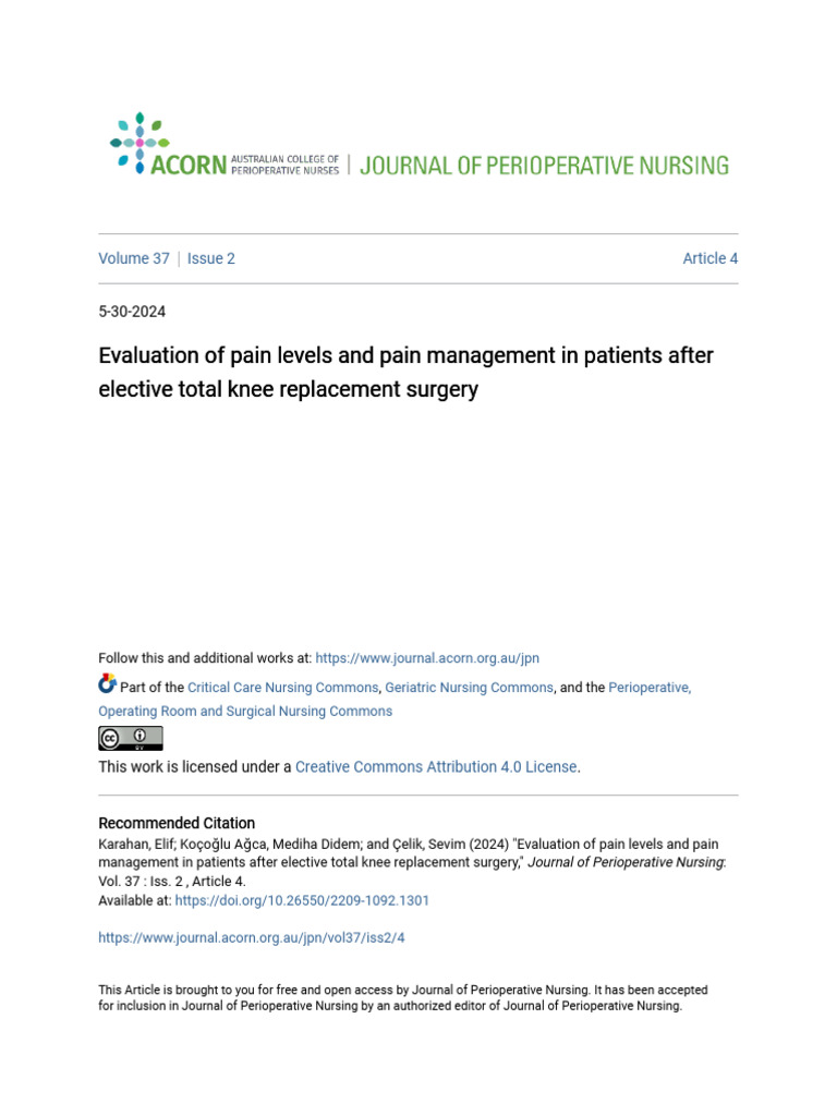 Evaluation of pain levels and management in total knee replacement ...