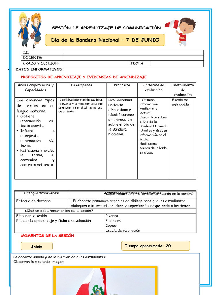 Sesión de Aprendizaje: Día de la Bandera | PDF | Evaluación | Aprendizaje