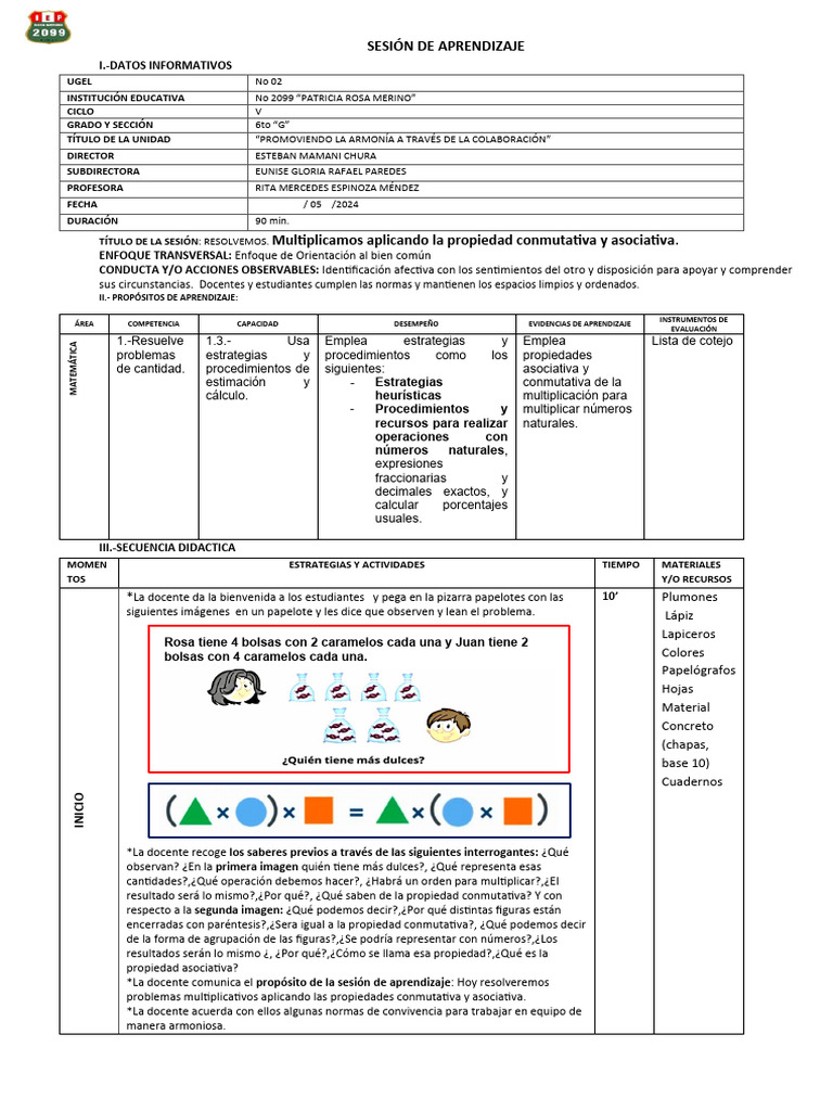 MAT Multiplicamos Aplicando La Propiedad Conmutatita y Asociativa | PDF ...