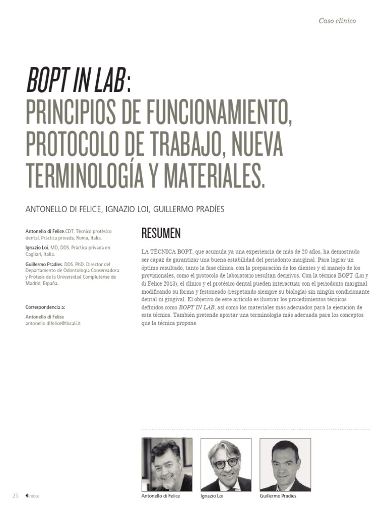 BOPT IN LAB: Protocolo y Materiales | PDF | Anatomia dental | Ramas de ...