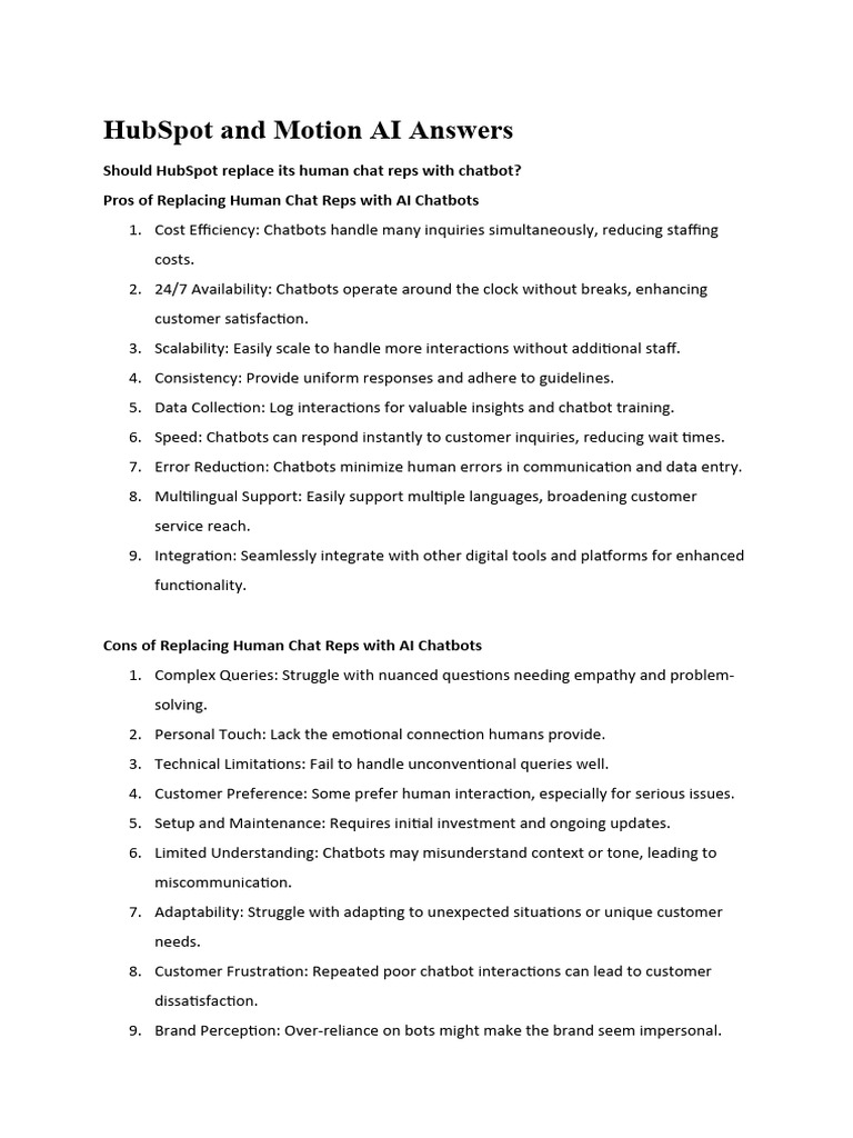 Hubspot and Motion AI Answers PDF