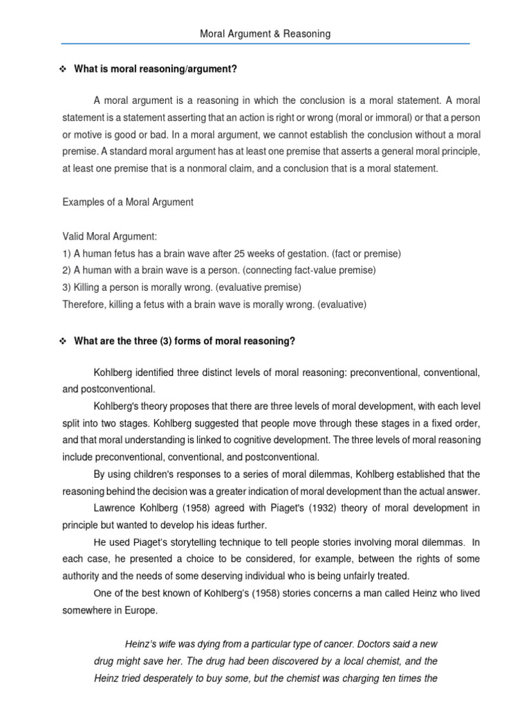 WK 3 Moral Argument Reasoning | PDF | Morality | Psychological Concepts