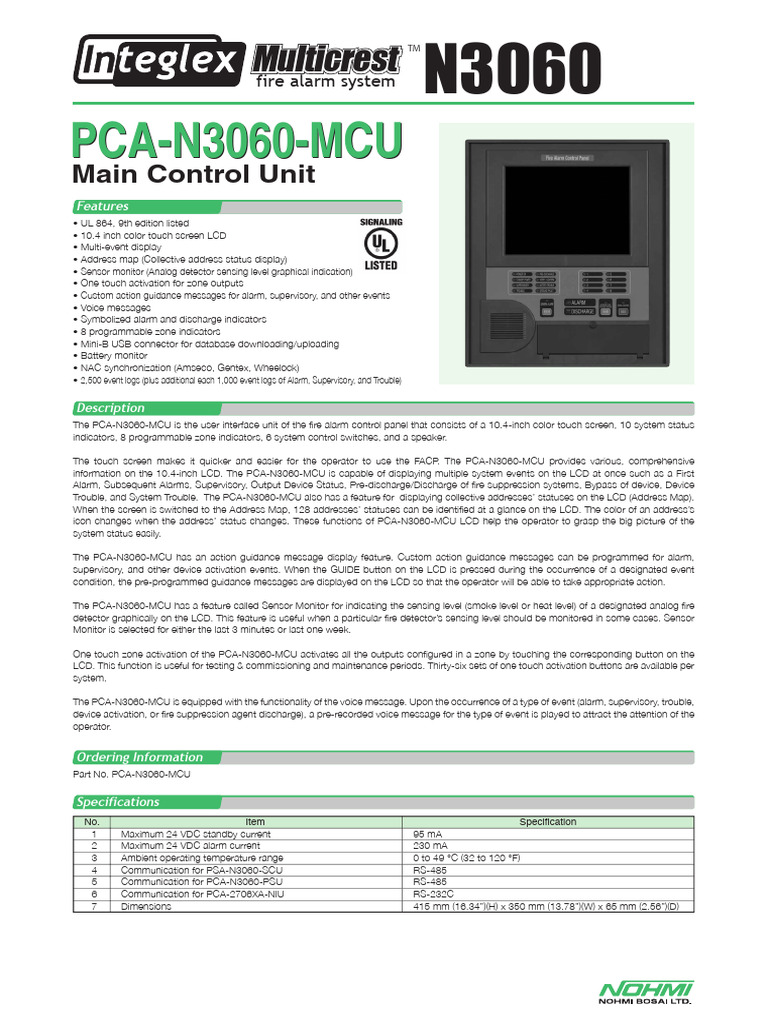 PCA-N3060-MCU Fire Alarm Panel Overview | PDF | Computing | Computer ...