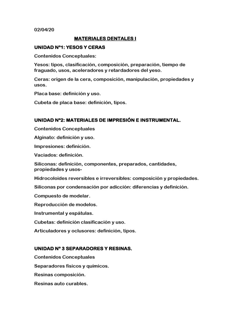 Materiales Dentales: Yesos y Ceras | PDF | Yeso | Gel, image size:768x1024