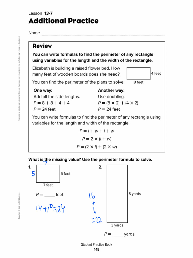 4-13-07 Additional Practice Book - Solve Problems Using A Perimeter ...