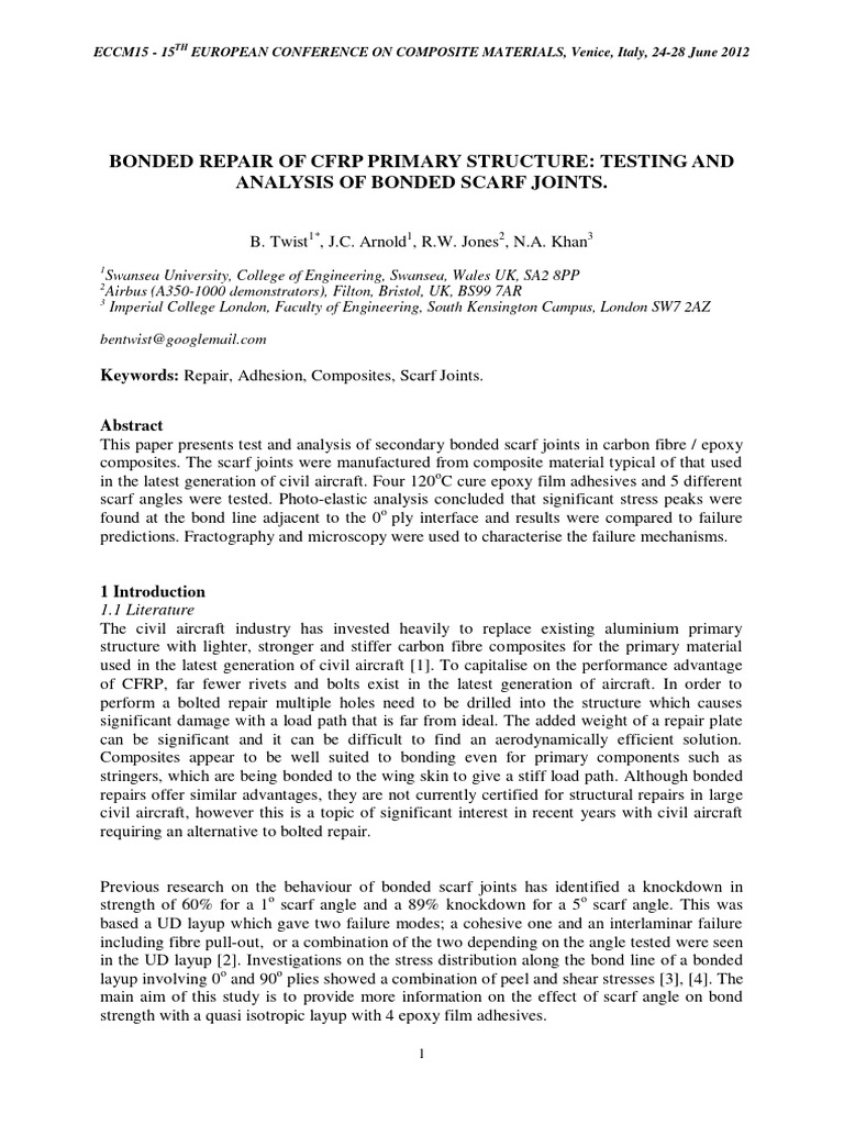 Bonded Scarf Joint Testing in CFRP | PDF | Composite Material ...