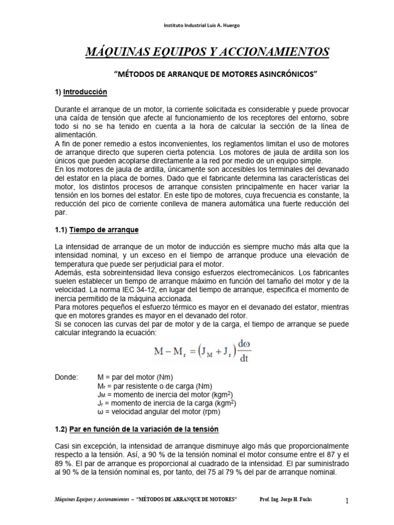 Métodos de Arranque de Motores Asincrónicos | PDF | Motor eléctrico ...
