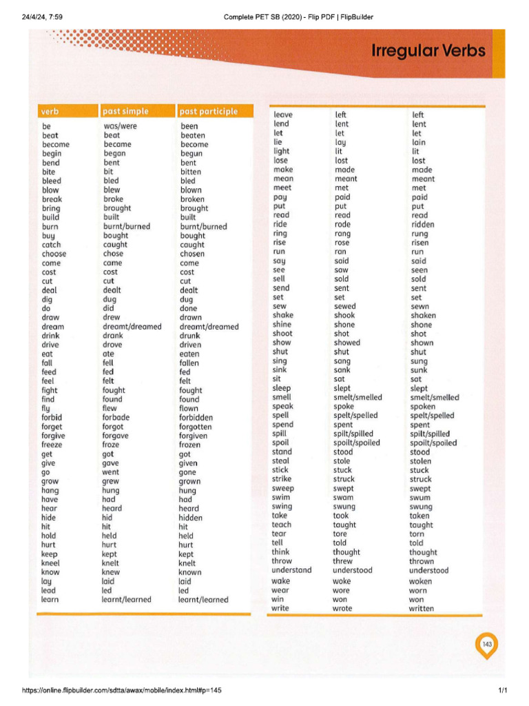 List of Irregular Verbs | PDF