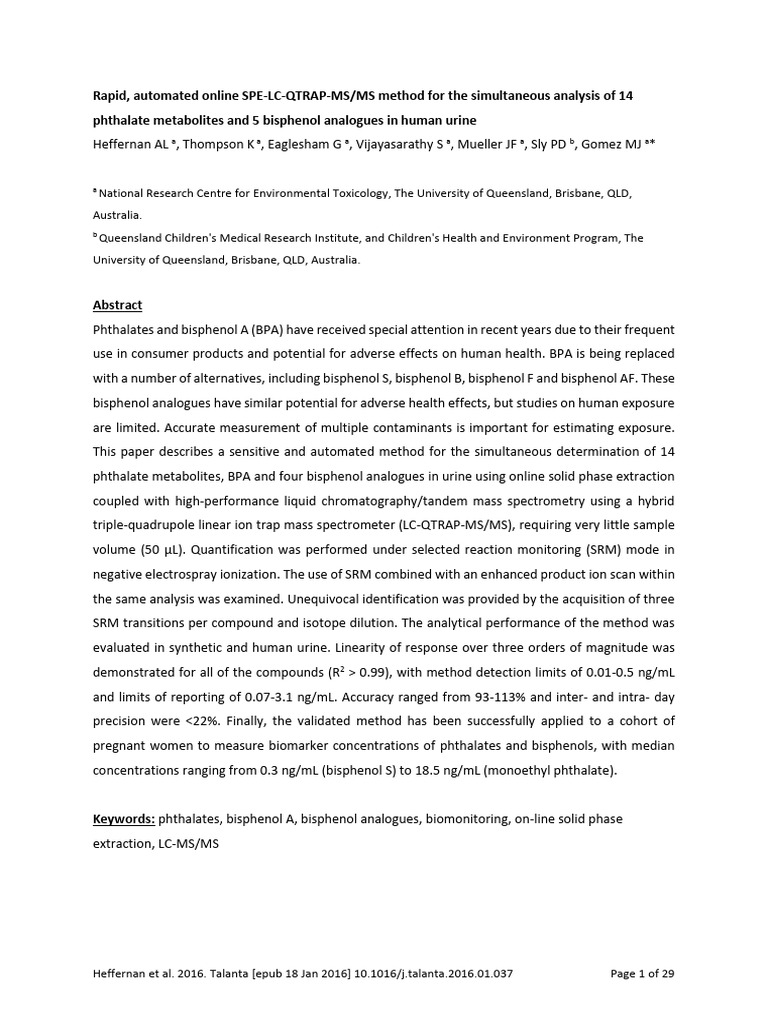 Rapid, Automated Online SPE-LC-QTRAP-MS/MS Method For The Simultaneous ...
