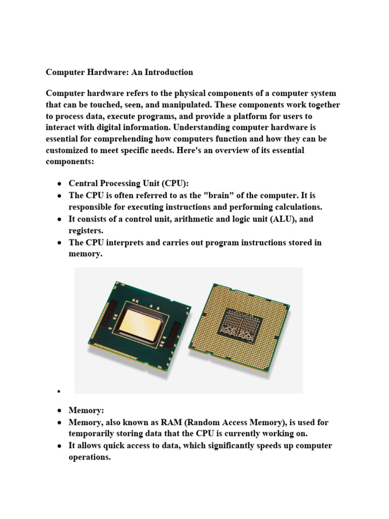 Introduction to Computer Hardware Basics | PDF | Computer Data Storage ...
