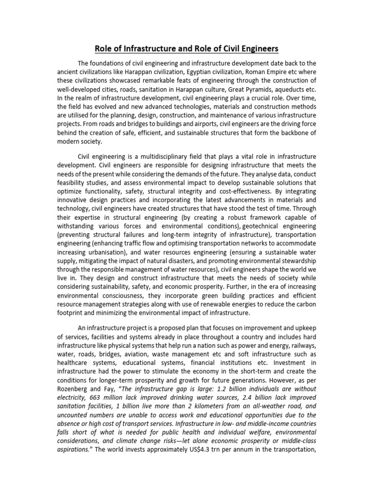Role of Infrastructure and Civil Engineers | PDF | Infrastructure ...