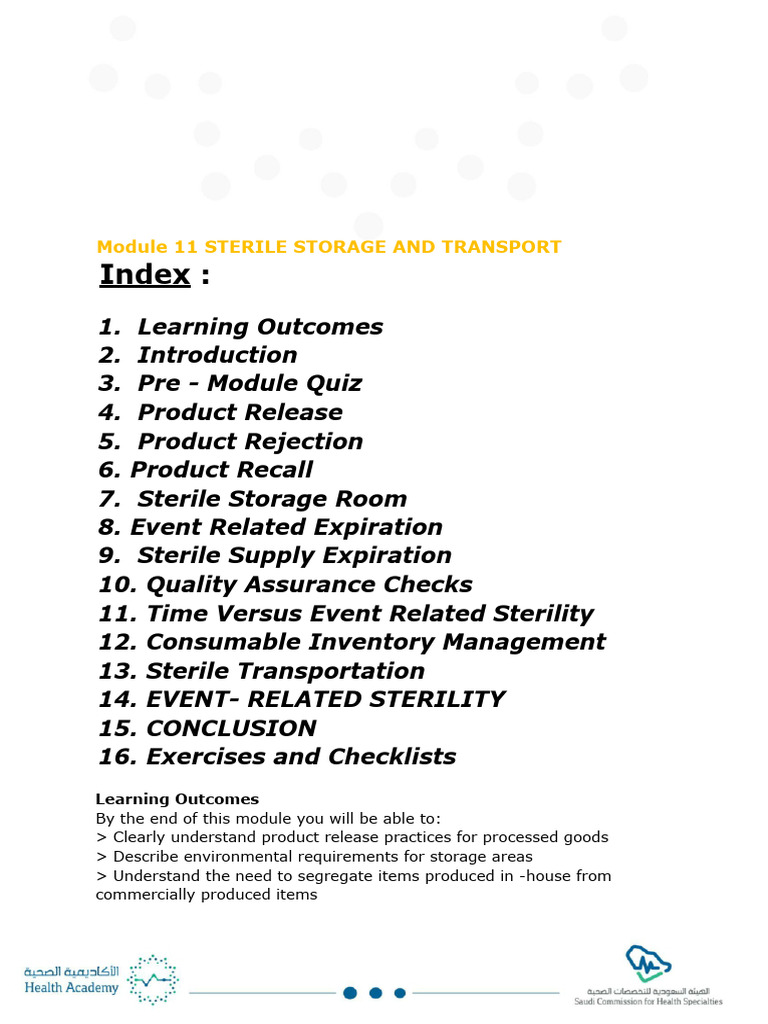 Index:: Module 11 Sterile Storage and Transport | PDF | Sterilization ...