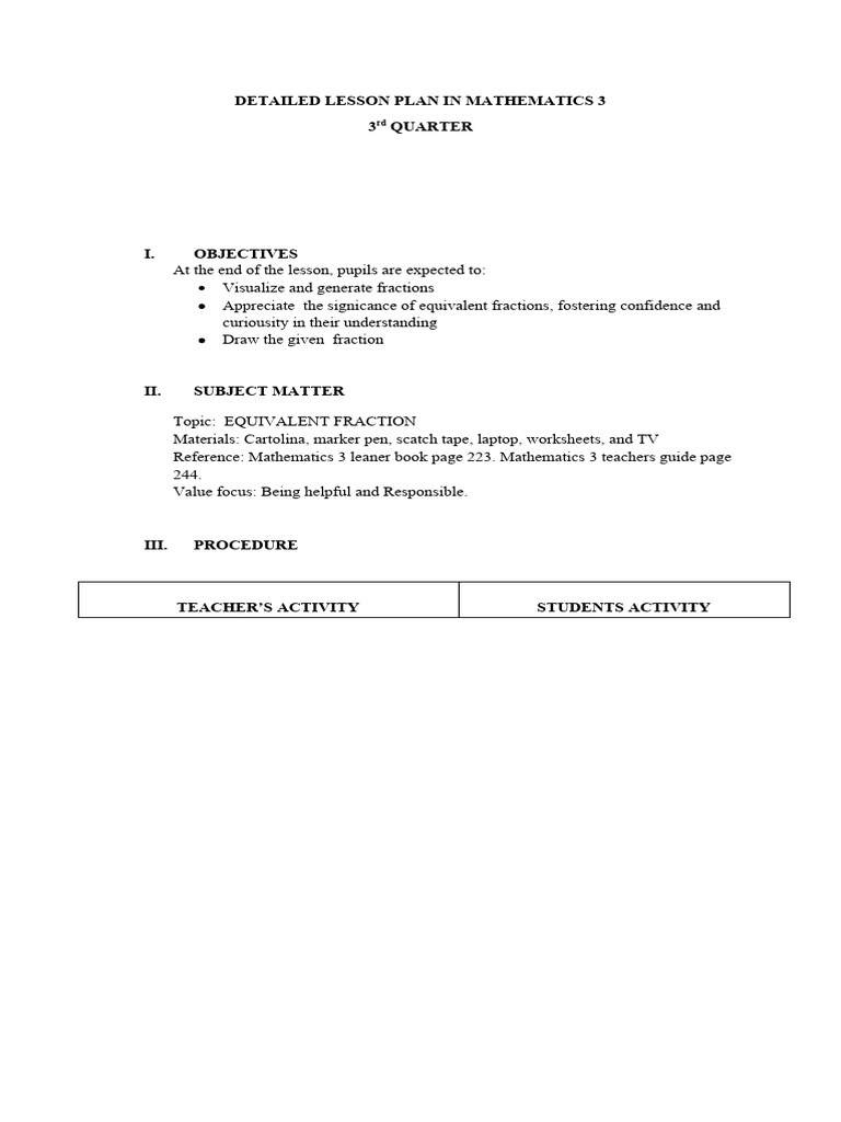 Equivalent Fractions Lesson Plan | PDF | Multiplication