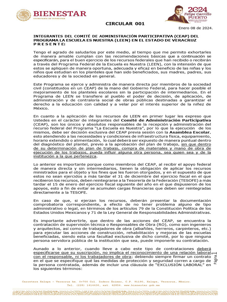Circular 001 Ceap Leen 2024-1 | PDF | México
