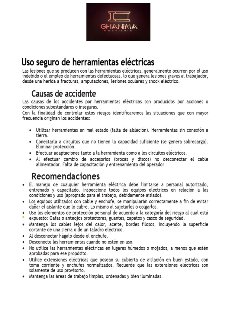Uso seguro de herramientas eléctricas | PDF | Electricidad | Ingenieria ...