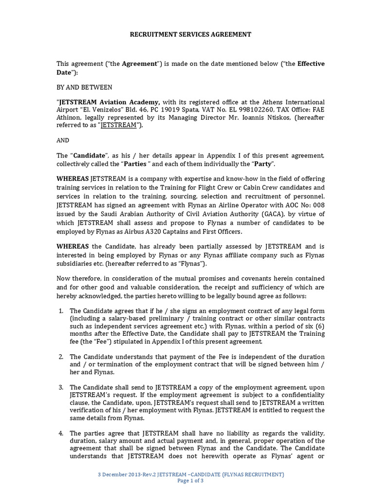 Candidate Recruitment Services Agreement Template | PDF | Salary | Business
