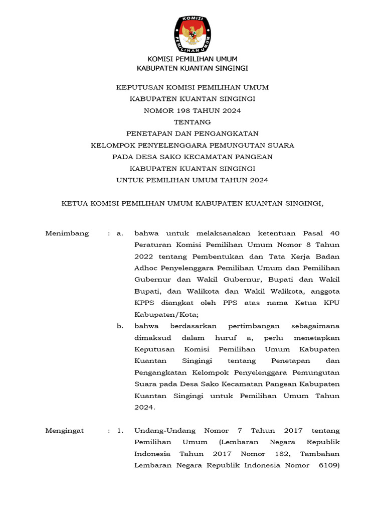 Penetapan Kelompok Pemungutan Suara 2024 | PDF