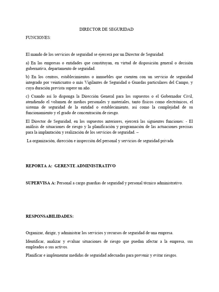 PERFIL DE DIRECTOR DE SEGURIDADsinformato | PDF | La seguridad ...