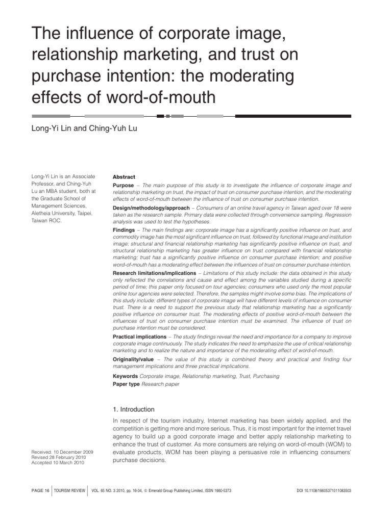 Corporate Image and Trust in Marketing | PDF | Marketing | Survey ...