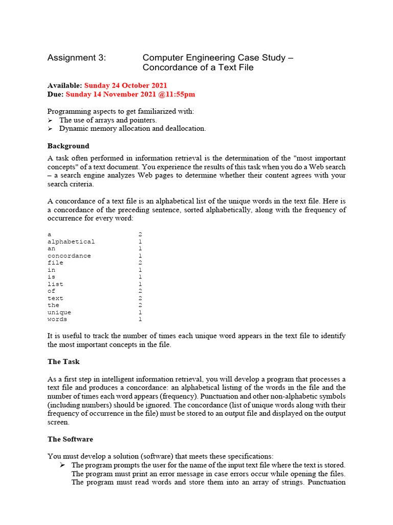 Assignment 3 - Concordance of A Text File | PDF | Programming ...