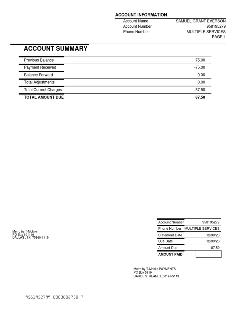 Metro bill | Download Free PDF | Fee | Prepaid Mobile Phone