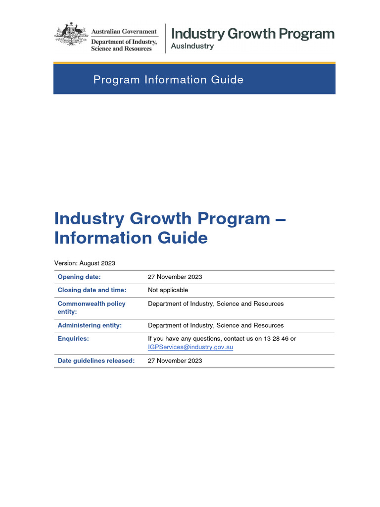Industry Growth Program - Information Guide | PDF | Privacy | Information