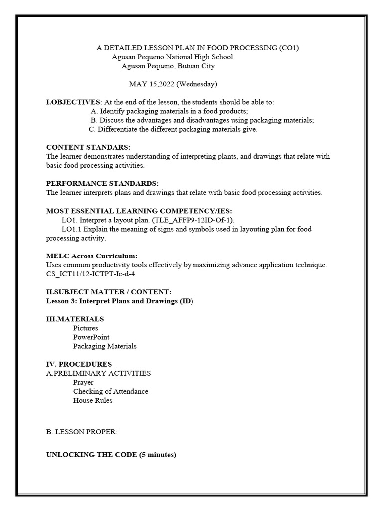 FOOD PACKAGING LESSON PLAN visual data 2