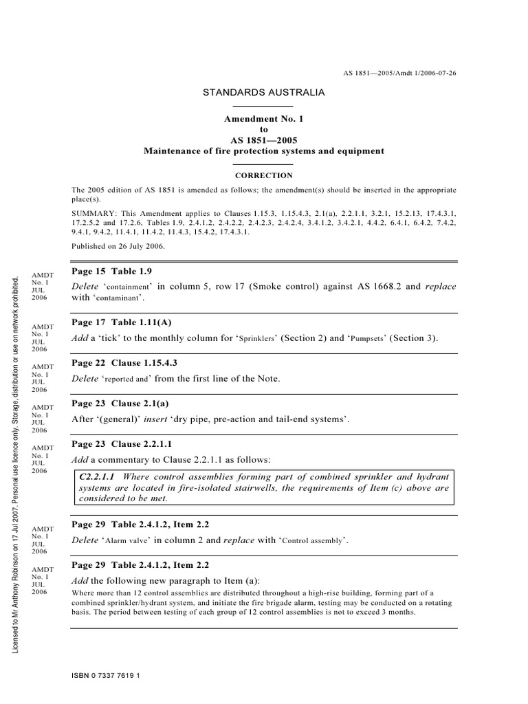 AS 1851-2005 Fire System Maintenance Update | PDF | Pressure