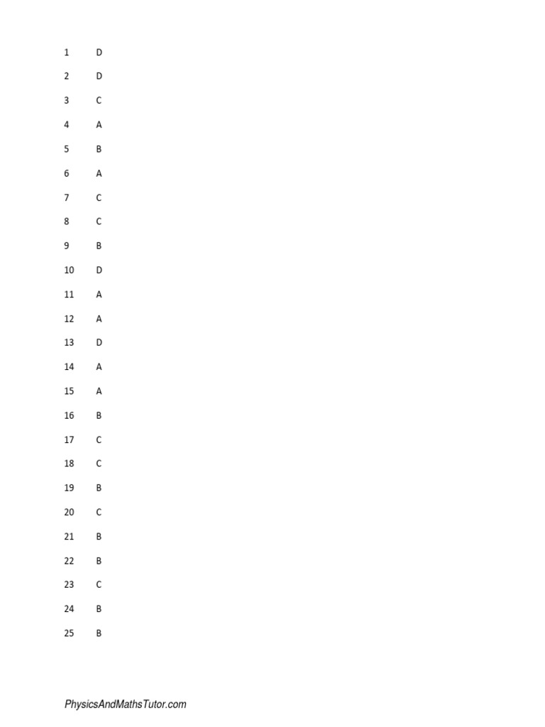 Answer Key for Physics and Maths Test | PDF