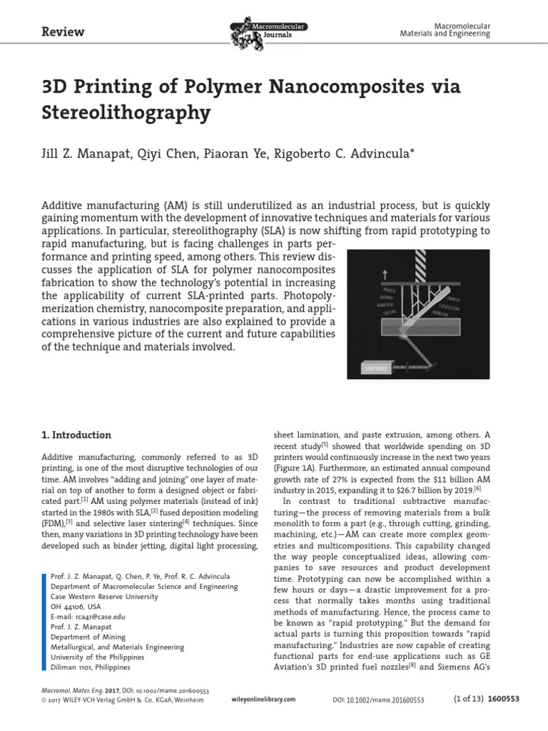 3D Printing of Polymer Nanocomposites Via SLA | PDF | 3 D Printing ...