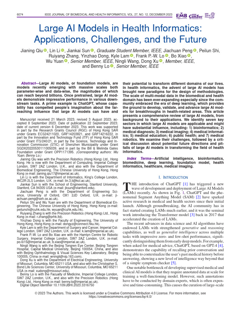 Large AI Models in Health Informatics | PDF | Proteins | Medical Imaging
