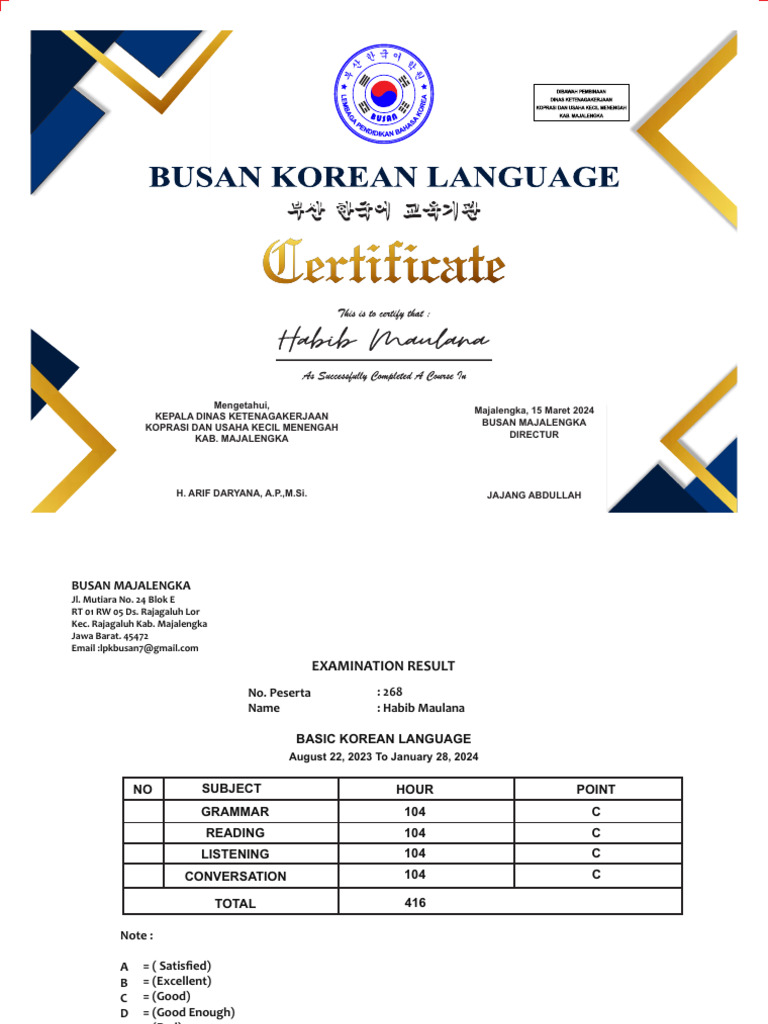 Korean Exam Results for Students | PDF