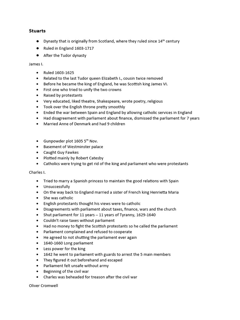 Stuarts Pdf English Civil War Oliver Cromwell