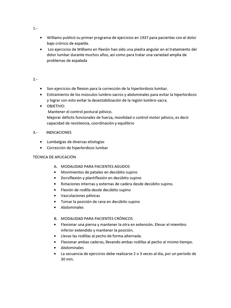 Ejercicios de Williams para Dolor Lumbar | PDF | Dolor lumbar | Rodilla