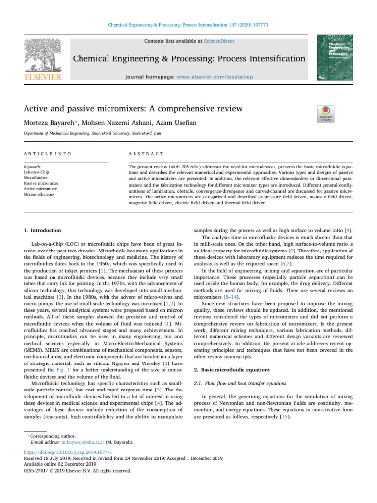 2 Active and Passive Micromixers A Comprehensive Review | PDF ...