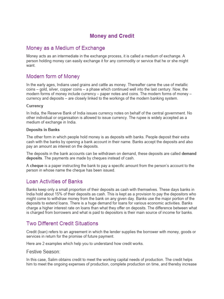 Class 10 - Money and Credit | PDF | Loans | Money