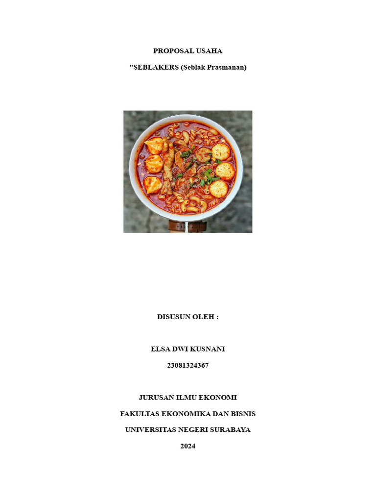 Proposal Usaha Seblak Prasmanan | PDF | Memasak, Makanan, & Anggur ...
