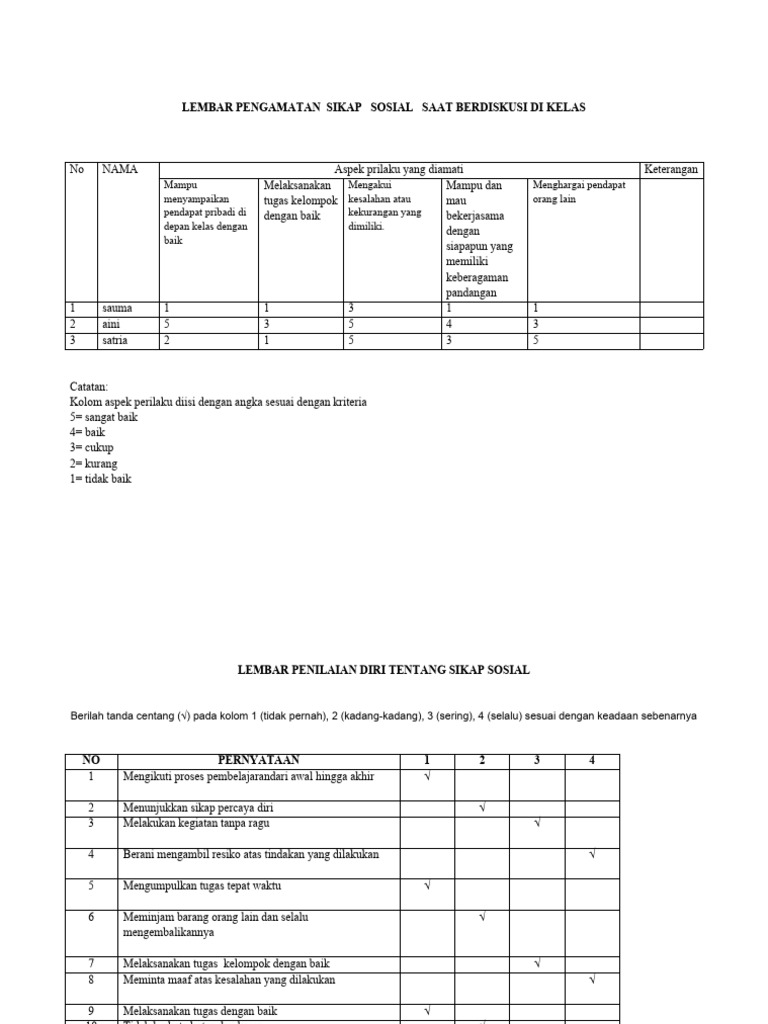 Instrumen Penilaian Non Tes Klp 5 Fiks Pdf