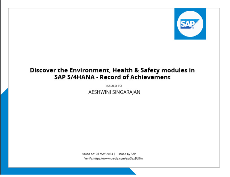 SAP S/4HANA EHS Achievement Record | PDF