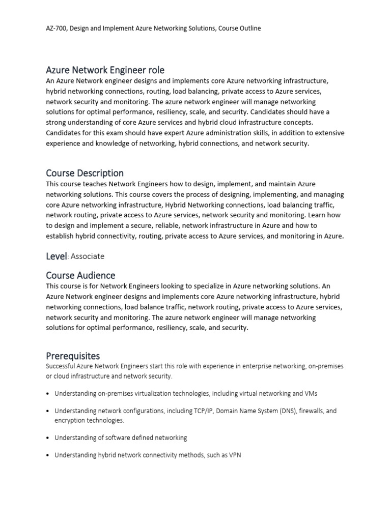 AZ-700 Azure Networking Solutions Course | PDF | Computer Network ...
