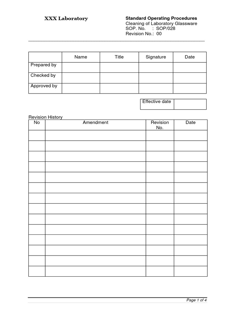 SOP Cleaning of Laboratory Glassware PDF Sodium Hydroxide Chemical Compounds