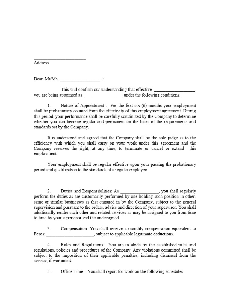 Employment Agreement and Terms | PDF | Employment | Non Disclosure ...