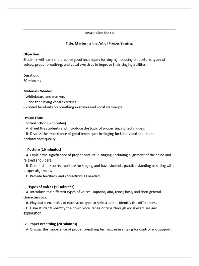 Voice Lesson Plan PDF Singing Breathing