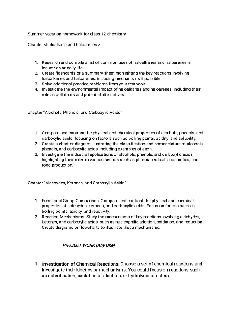 Class Xii Chemistry Holiday Homework (2024-25) | PDF | Ester | Aldehyde