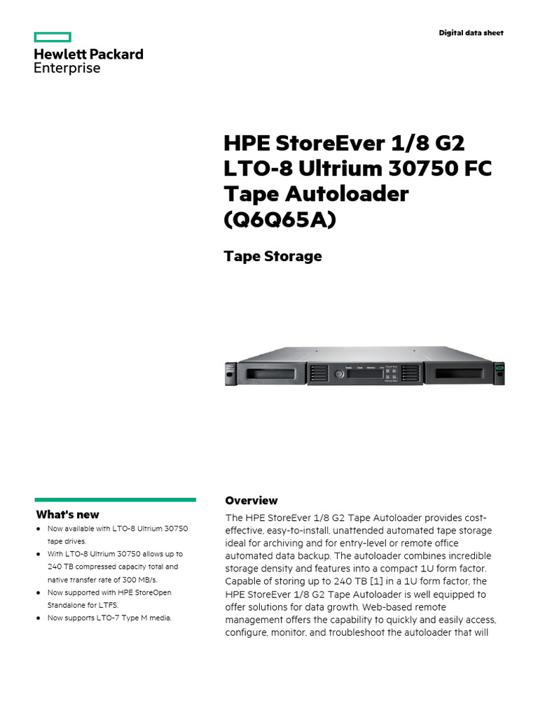 HPE StoreEver 1-8 G2 LTO-8 Ultrium 30750 FC Tape Autoloader